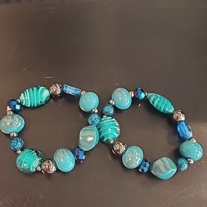 Teal and Blue Glass Bead Bracelets (Pair)